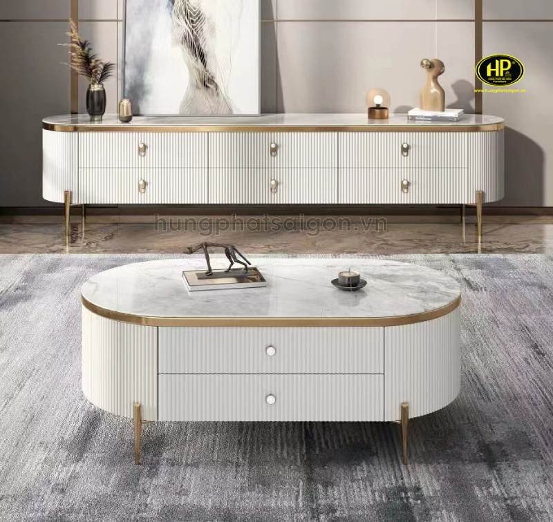 Mẫu bàn trà gỗ công nghiệp mặt đá cao cấp