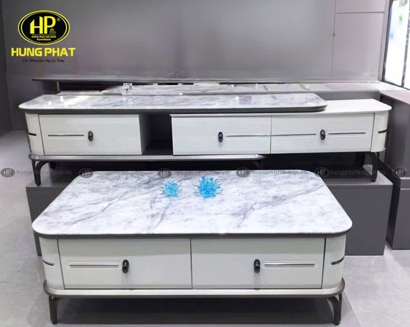 Mẫu bàn trà gỗ công nghiệp mặt đá hiện đại