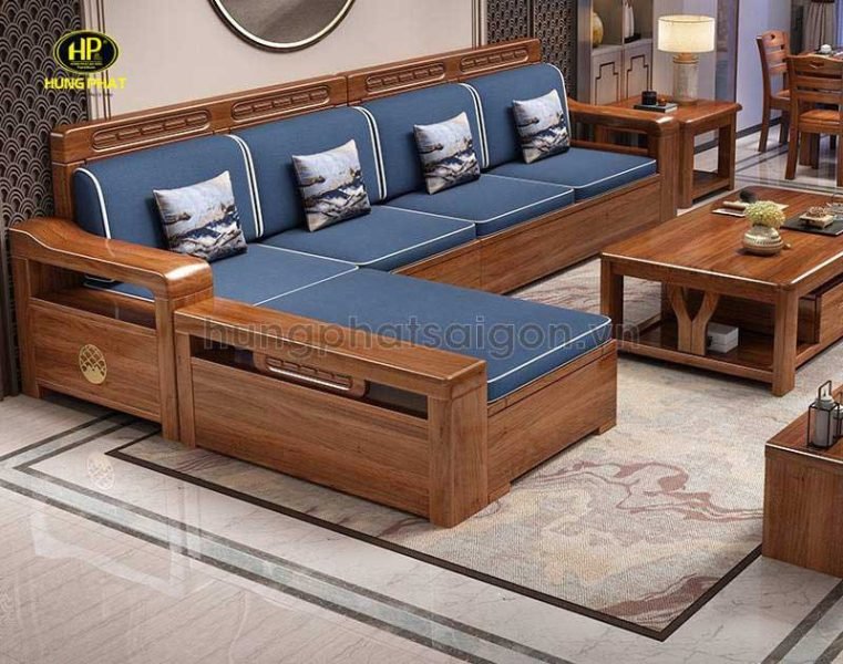 Mẫu ghế sofa gỗ lim tự nhiên kiểu góc chữ L