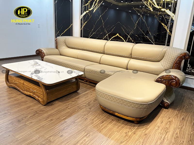 Mẫu ghế sofa góc bọc da bò nhập khẩu WJ166