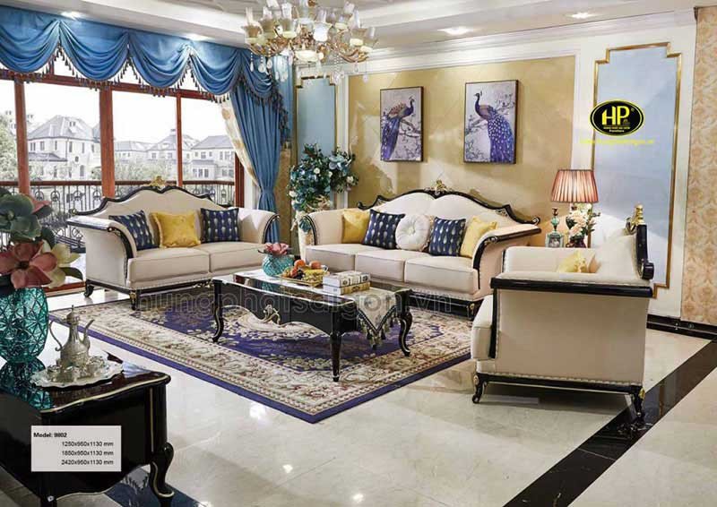 Mẫu ghế sofa tân cổ điển AT-9802 với chi tiết chạm khắc tinh xảo