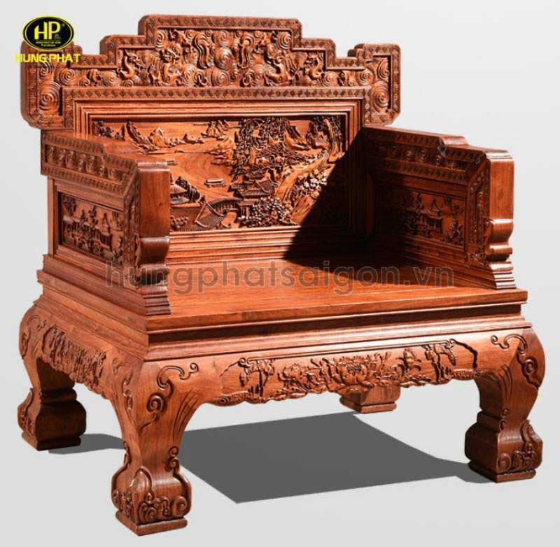 Mẫu sofa đơn gỗ căm xe chạm khắc thủ công