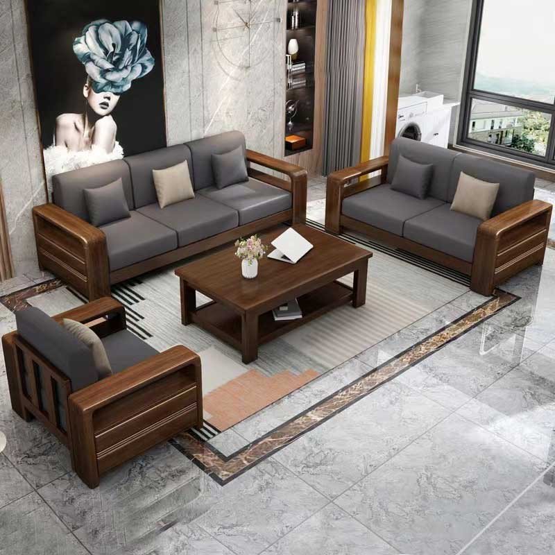 Mẫu sofa gỗ gụ hiện đại bọc da Microfiber
