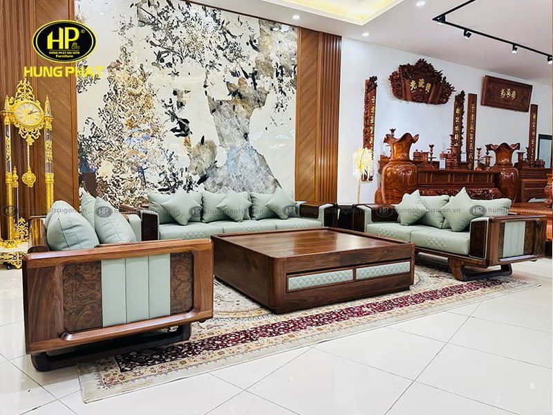 Mẫu sofa gỗ óc chó nguyên khối cao cấp có kích thước tiêu chuẩn cho phòng khách biệt thự