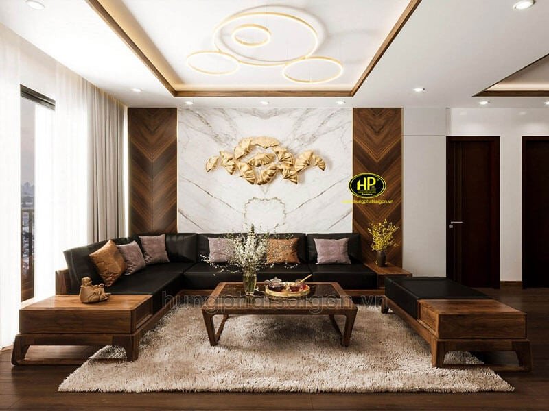 Mẫu sofa gỗ sồi góc chữ L phổ biến