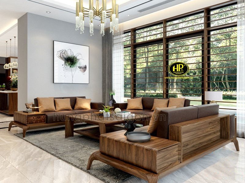 Mẫu sofa gỗ sồi với thiết kế tối giản