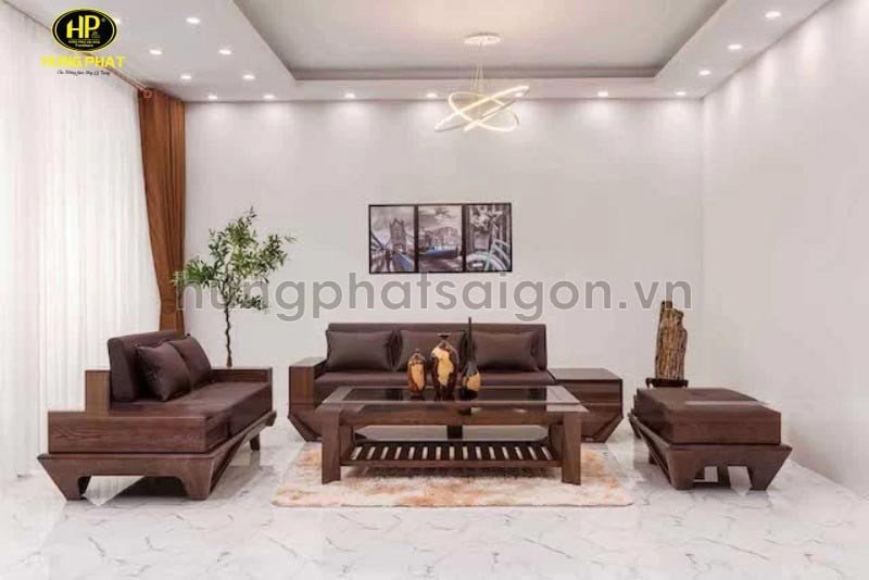 Mẫu sofa văng gỗ hương vân đơn giản và sang trọng
