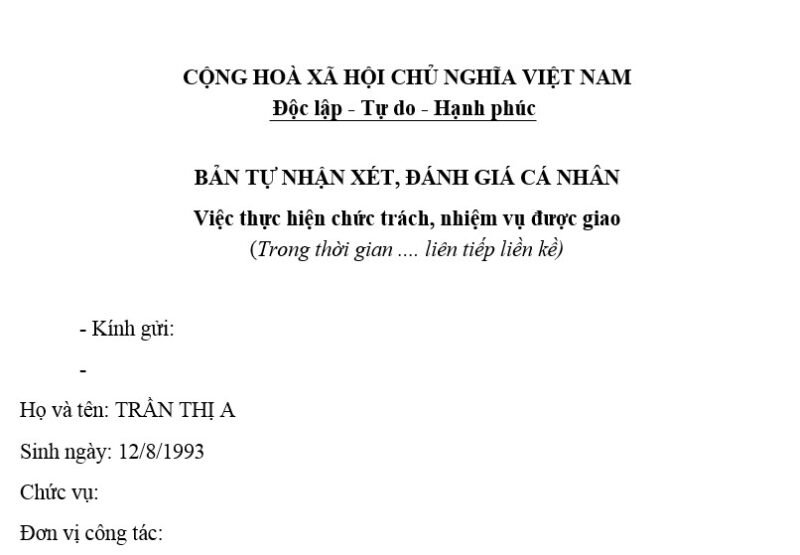 Mẫu tự đánh giá bản thân trong công việc