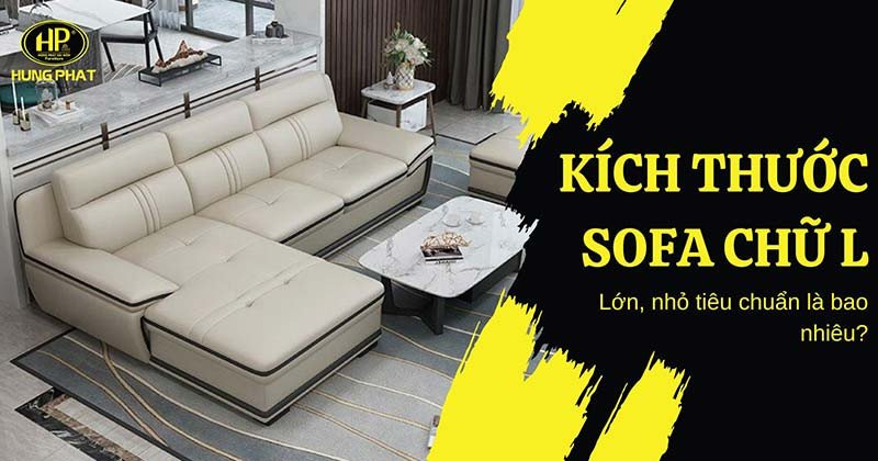 Minh họa kích thước sofa chữ L chuẩn trong không gian phòng khách