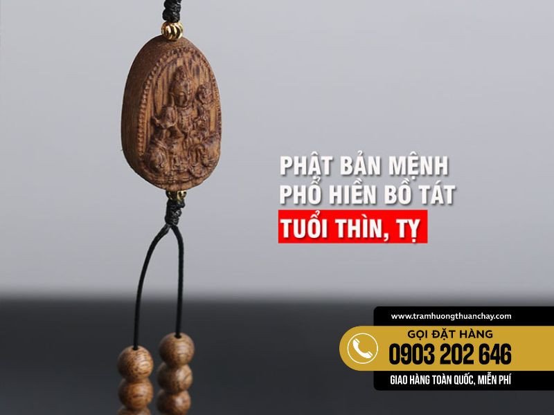 Móc khóa trầm hương tượng Phật Bản Mệnh Phổ Hiền Bồ Tát phù trợ tử vi Tân Tỵ 2001