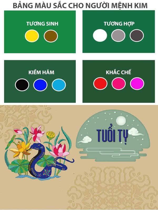 Người tuổi Tỵ mệnh Kim hợp màu vàng, trắng, nâu đất để tăng cường vận khí và may mắn.