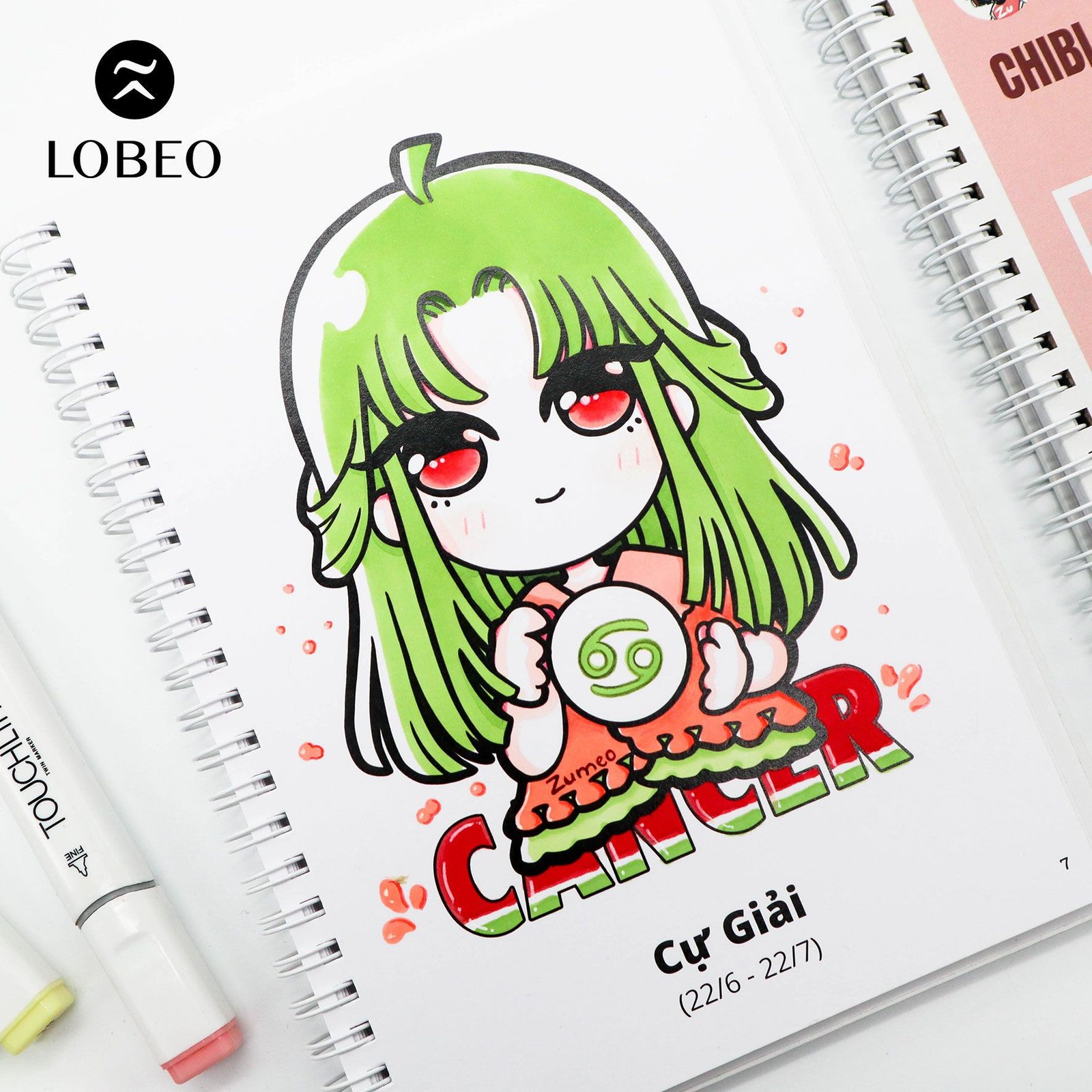 Nữ cung Bảo Bình chibi trong tư thế suy tư