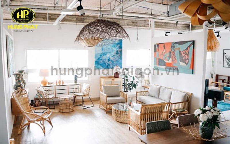 Sản phẩm nội thất mây tre đan tại cửa hàng ở Đà Lạt