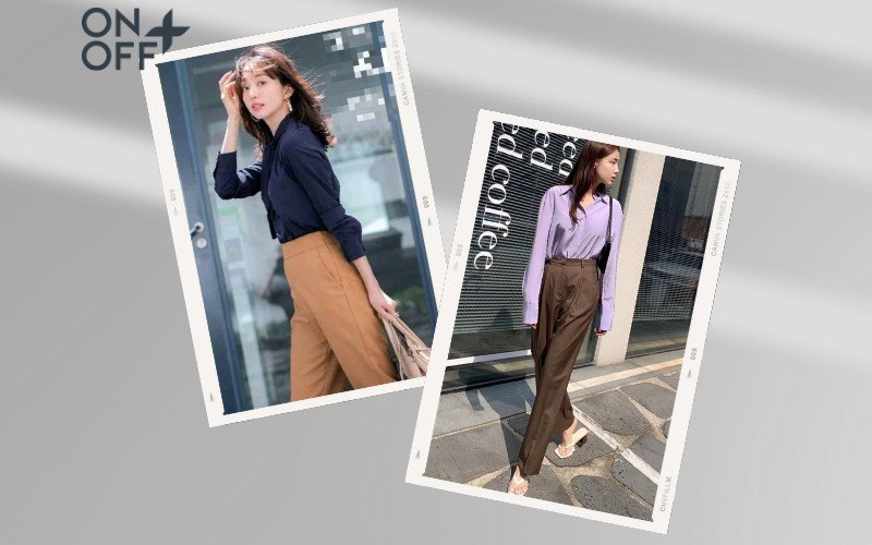 Sơ mi lụa phối quần tây suông giúp U40 đi họp lớp sang trọng