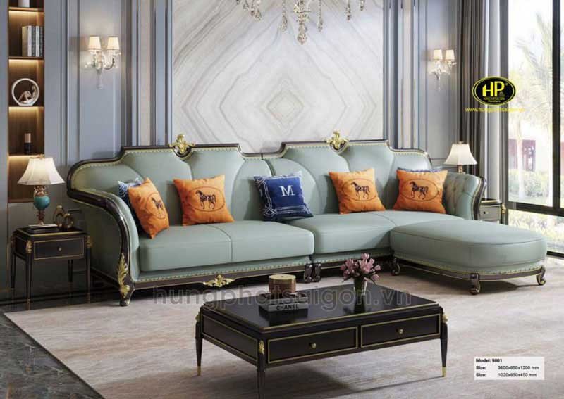Sofa băng tân cổ điển AT-9801 làm từ gỗ sồi bọc da cao cấp