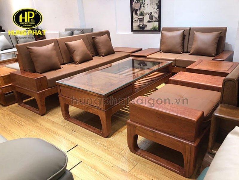 Sofa bọc da Gỗ Gõ Đỏ Chân Đùi Gà HH-46D