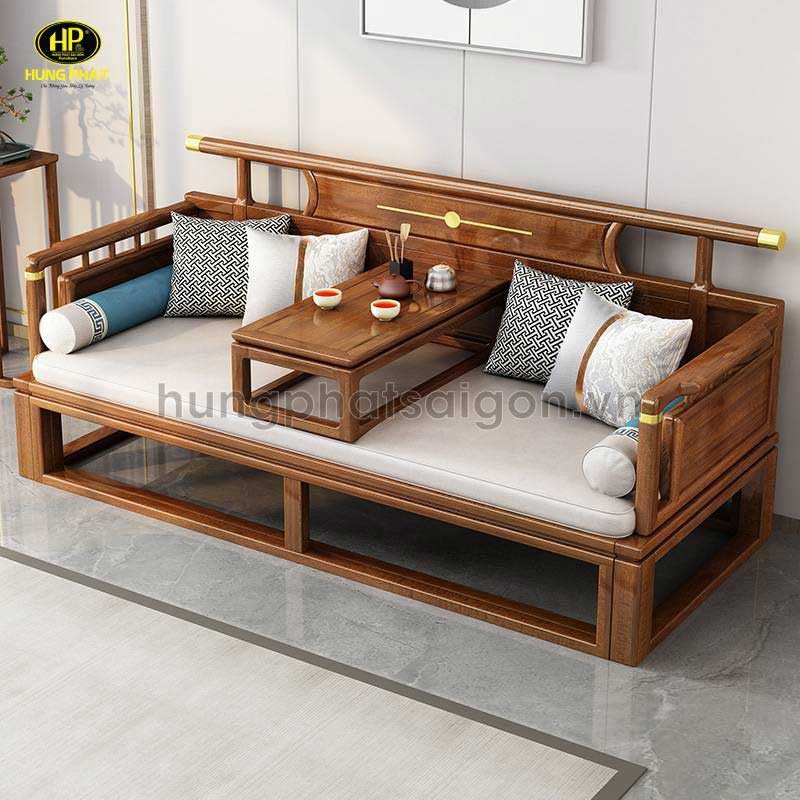 Sofa đơn gỗ căm xe chân khung với thành gỗ độc đáo