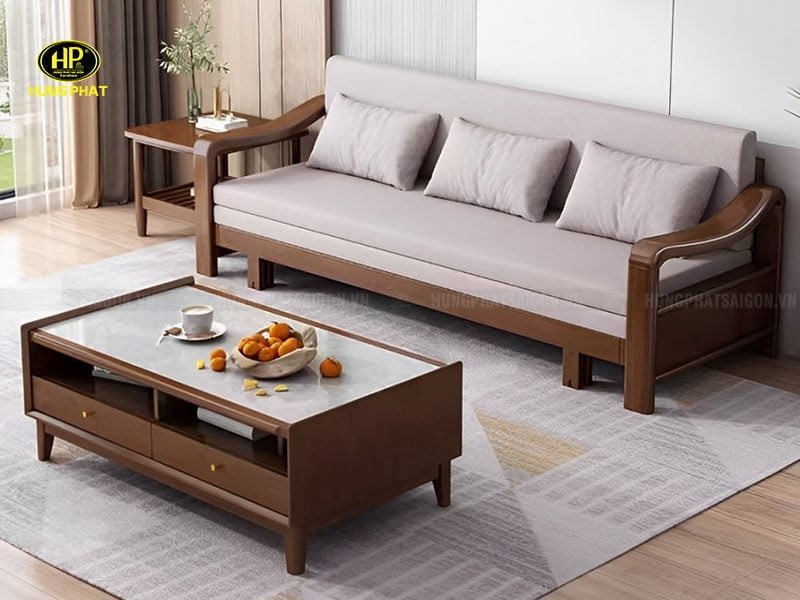 Sofa gỗ cao su CL-182 mở ra thành giường ngủ tiện lợi