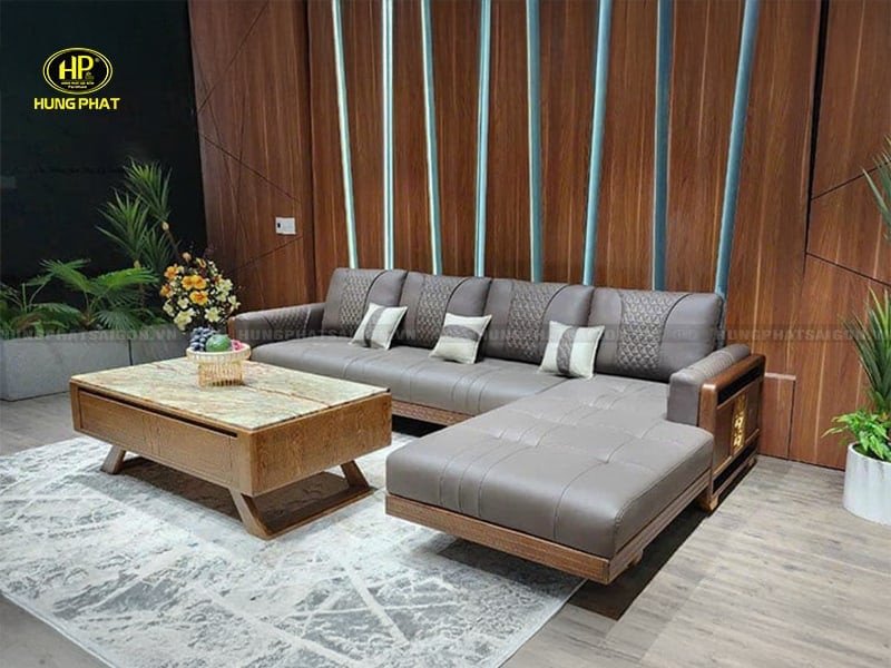 Sofa gỗ chung cư HS-883A kiểu dáng chữ L hiện đại