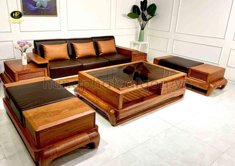 Sofa gỗ hương vân đẹp mắt cho không gian phòng khách