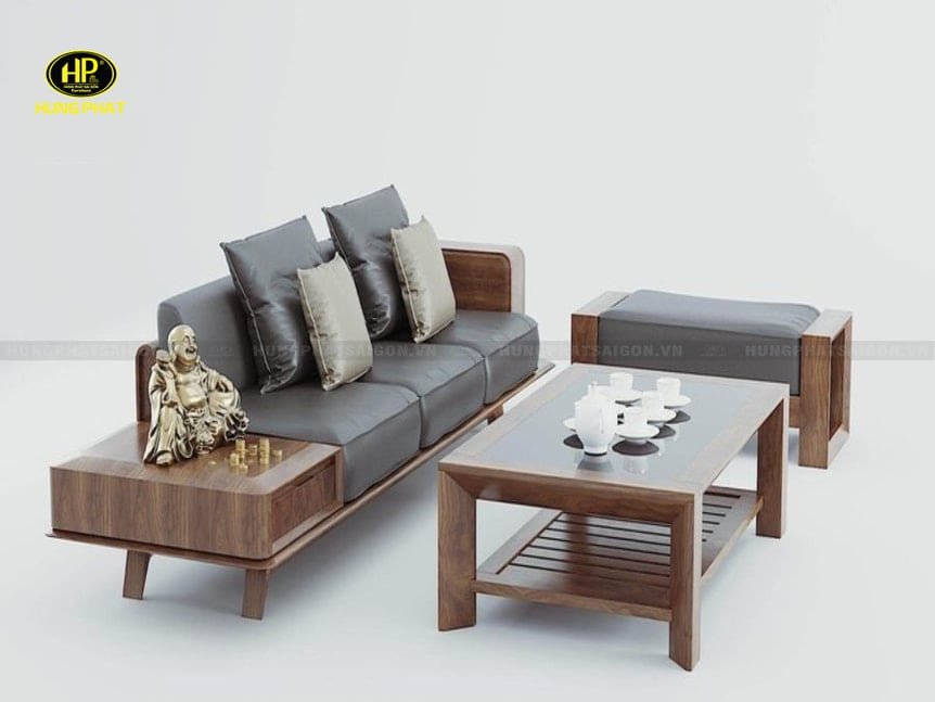Sofa gỗ óc chó chữ I kiểu dáng thẳng