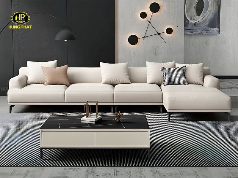 Sofa góc chữ L bọc nệm màu xám sang trọng