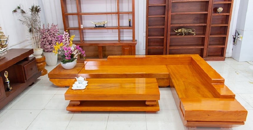 Sofa góc gỗ gõ đỏ kích thước nhỏ