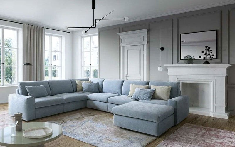 Sofa module bọc đệm màu xám hiện đại