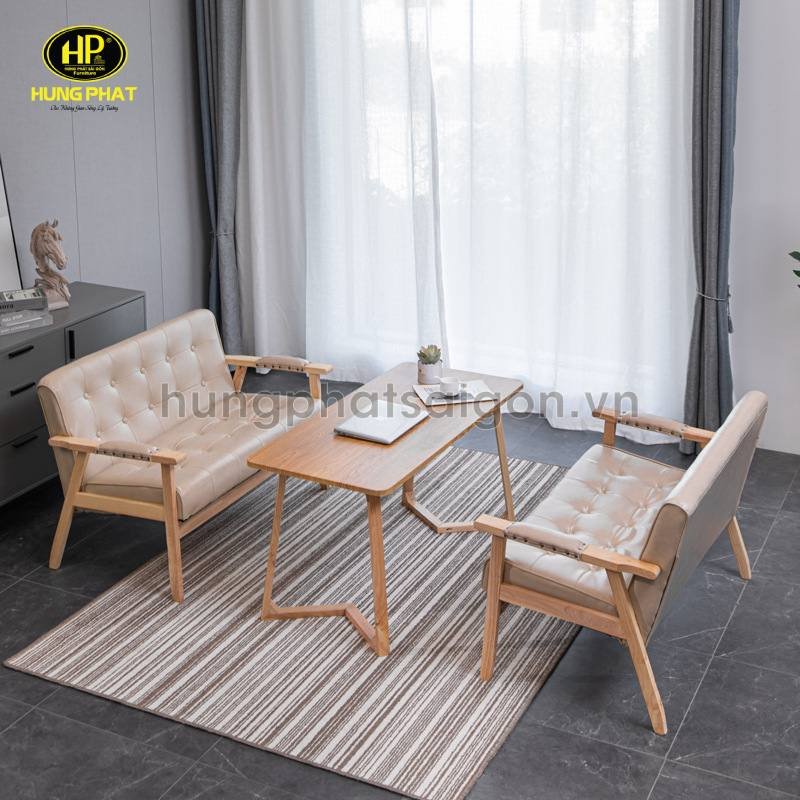 Sopha gỗ vintage có tựa lưng êm ái và tay vịn bọc