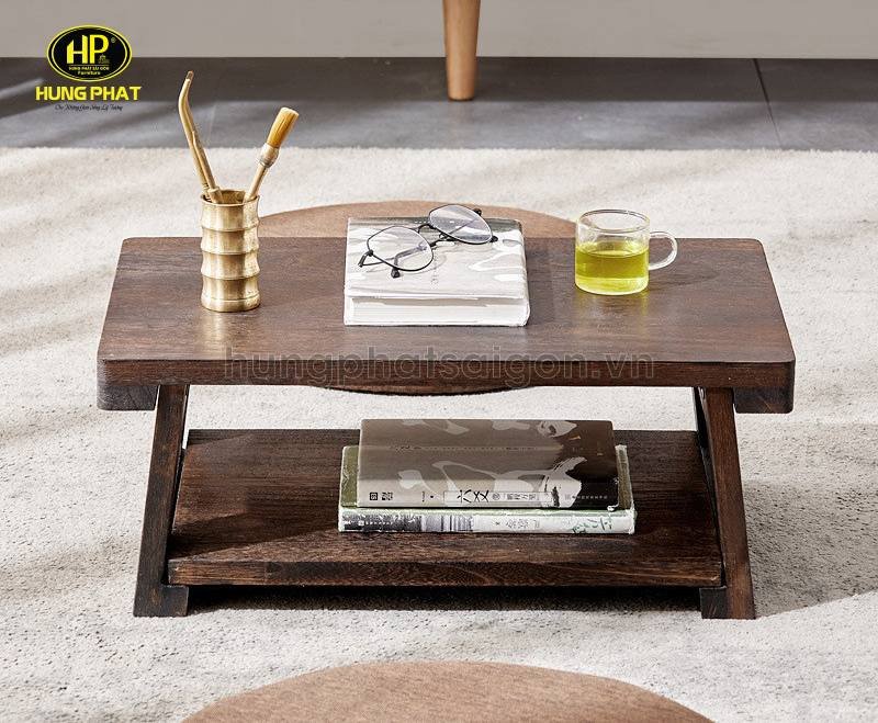 Thiết kế bàn trà bệt gỗ 2 tầng tăng không gian sử dụng