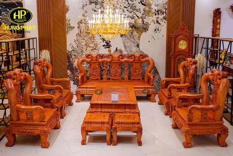 Thiết kế bộ ghế sofa gỗ hương đá chạm khắc tinh xảo