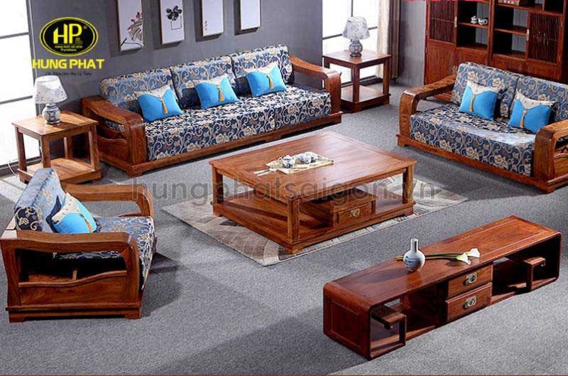 Thiết kế bộ sofa gỗ lim nguyên khối dạng chữ U sang trọng