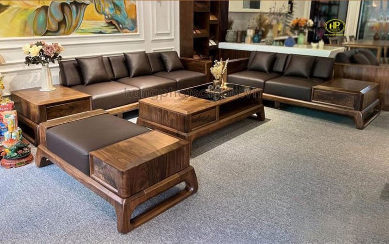 Thiết kế bộ sofa gỗ tự nhiên màu đen hiện đại