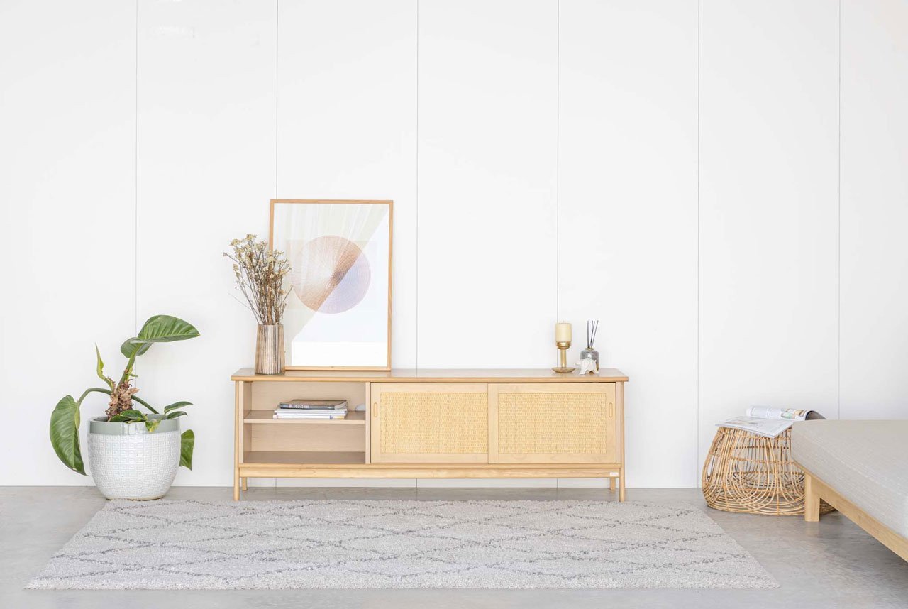 Thiết kế tủ kệ tivi gỗ tự nhiên Vline