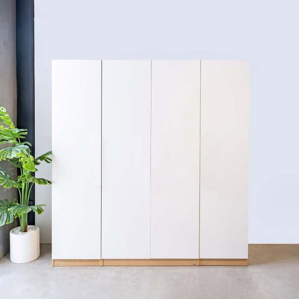 Thiết kế tủ quần áo gỗ công nghiệp phong cách hiện đại màu trắng vân gỗ