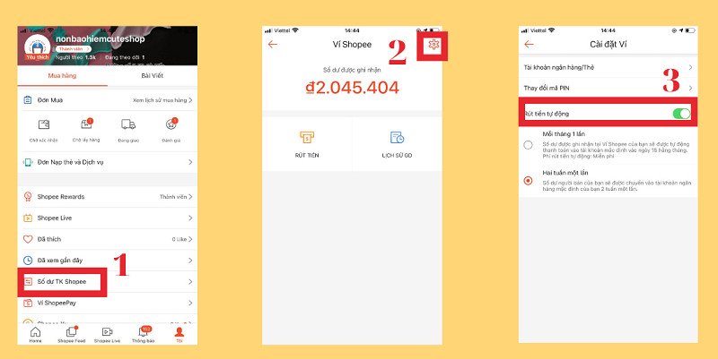 Thiết lập chuyển tiền tự động Shopee