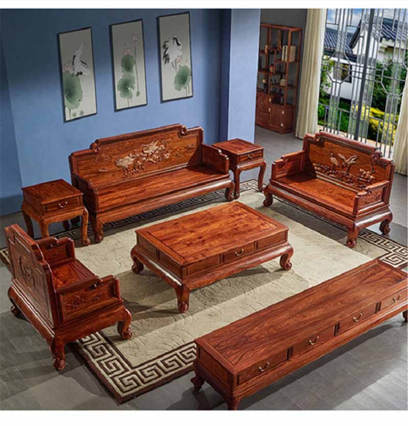 Toàn cảnh bộ sofa gỗ gụ cao cấp