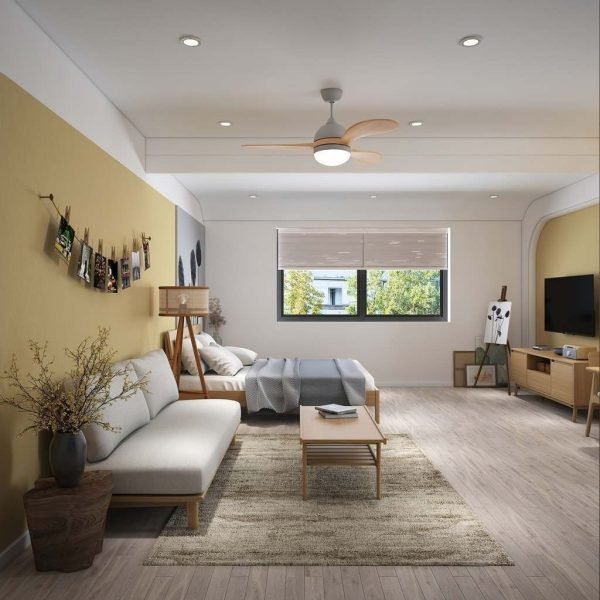 Toàn cảnh nội thất căn studio sử dụng gỗ công nghiệp
