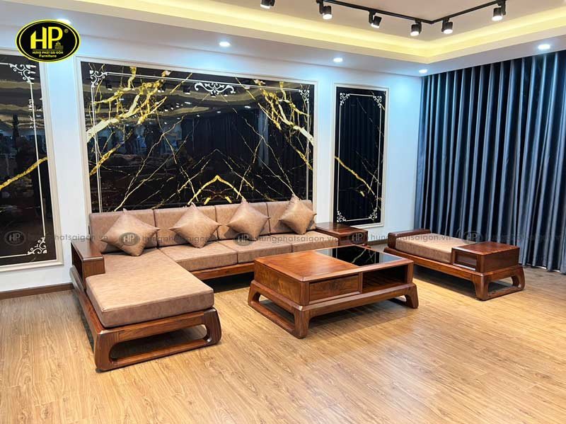 Tổng thể bộ bàn ghế sofa gỗ óc chó cao cấp