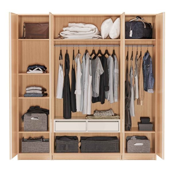 Tủ quần áo gỗ công nghiệp 4 cánh màu vân gỗ sáng hiện đại