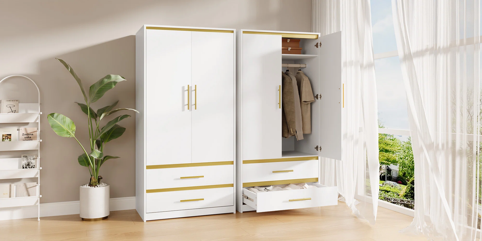 Tủ quần áo gỗ óc chó đẹp sang trọng tiếng Anh là wardrobe hoặc armoire