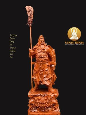 Tượng Quan Công Chống Đao bằng gỗ Hương Đá