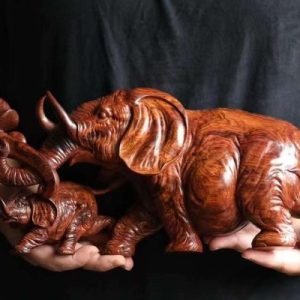 Tượng Voi Như Ý Mẫu Tử Gỗ Sưa Hải Nam Cao 15cm - Hình ảnh 5