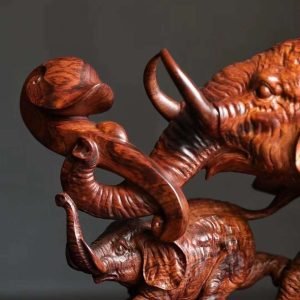 Tượng Voi Như Ý Mẫu Tử Gỗ Sưa Hải Nam Cao 15cm - Hình ảnh 8