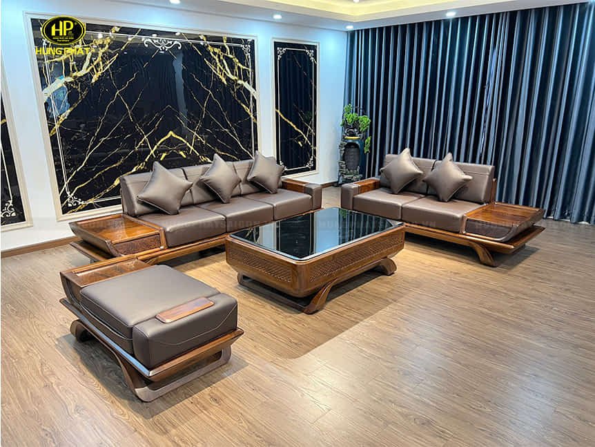 Vẻ đẹp sang trọng và bề thế của bộ sofa gỗ nguyên khối đặt trong phòng khách