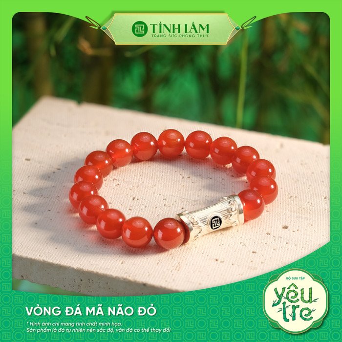 Vòng mã não đỏ phối charm lu thống ống tre, tượng trưng cho sự vươn lên và may mắn