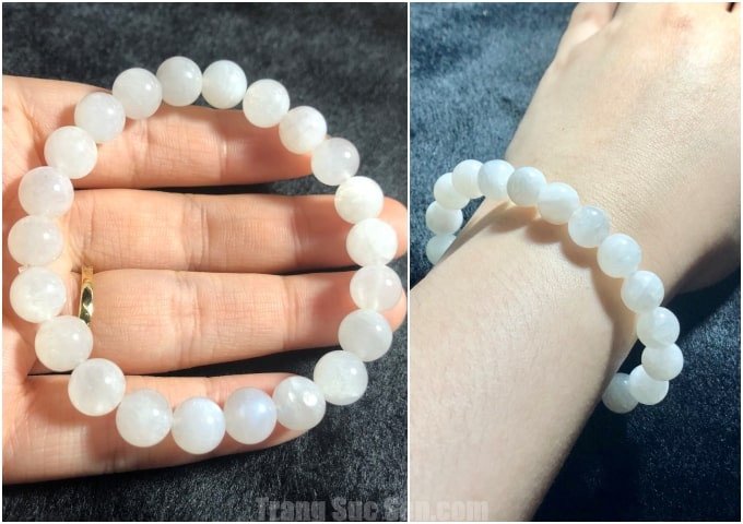 Vòng tay đá Moonstone trắng tinh khiết hợp mệnh Kim Thủy